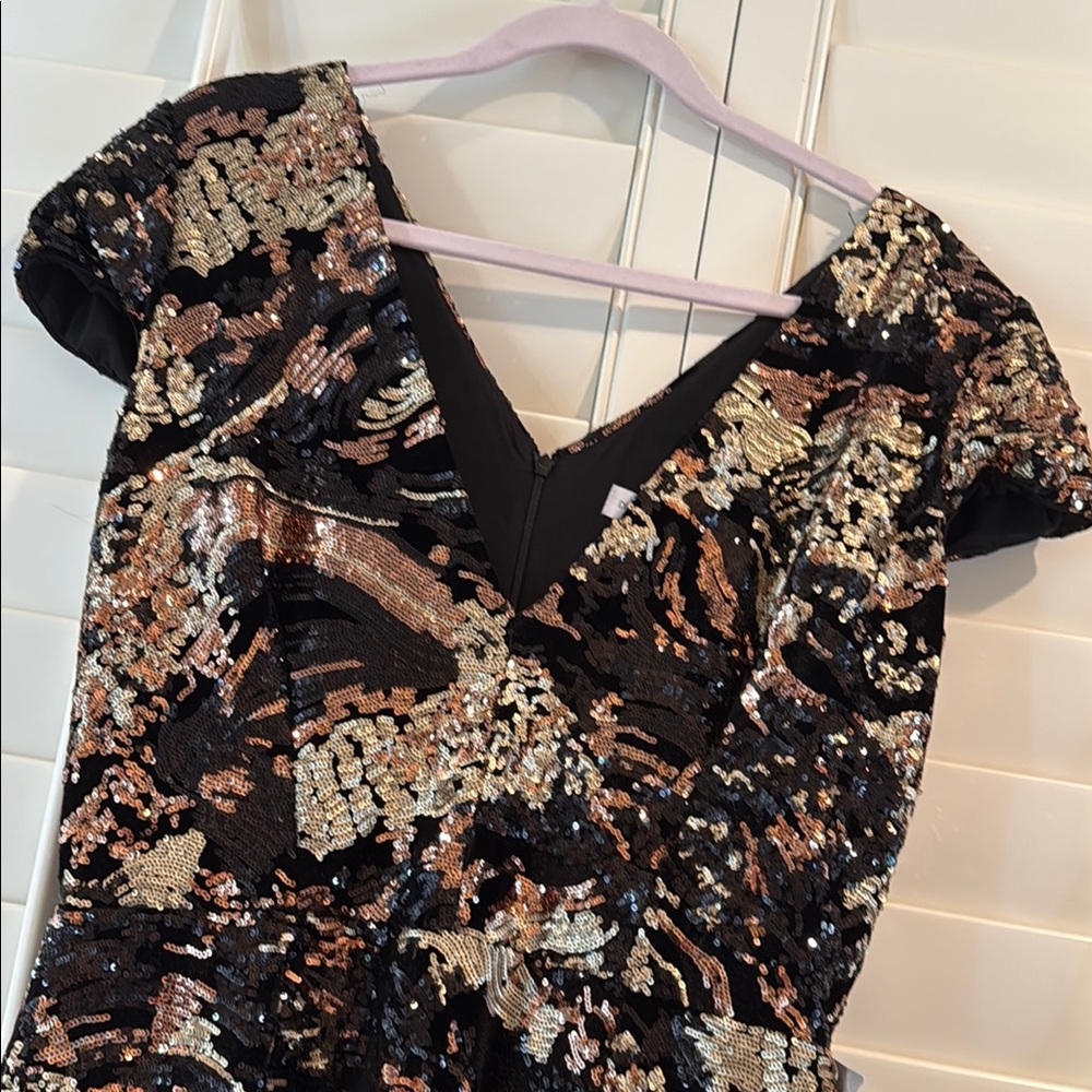 Dress the Population Black Sequin Midi Dress with Gold & Bronze Accents - Picture 2 of 9